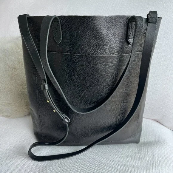 Madewell Medium Transport Tote Black Leather Open Top Shoulder Bag Classic - Picture 3 of 14